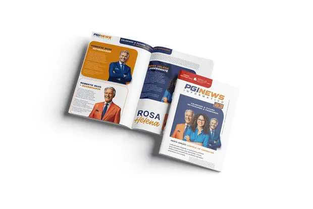 Folder de campanha em formato A4 com quatro páginas e uma dobra