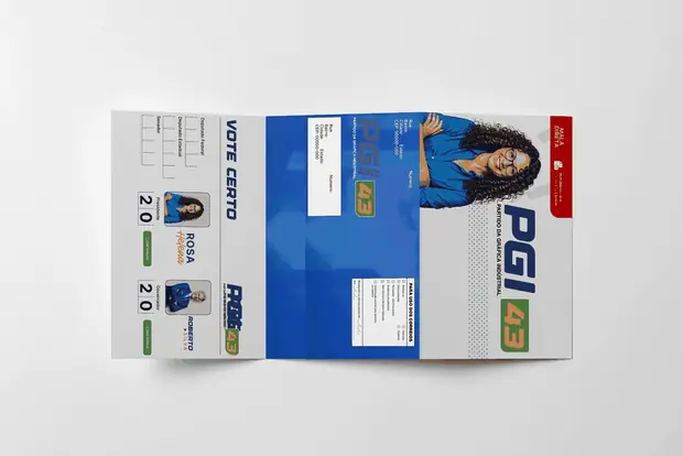 Mala direta de campanha em A4 com duas dobras e área para endereçamento dos Correios