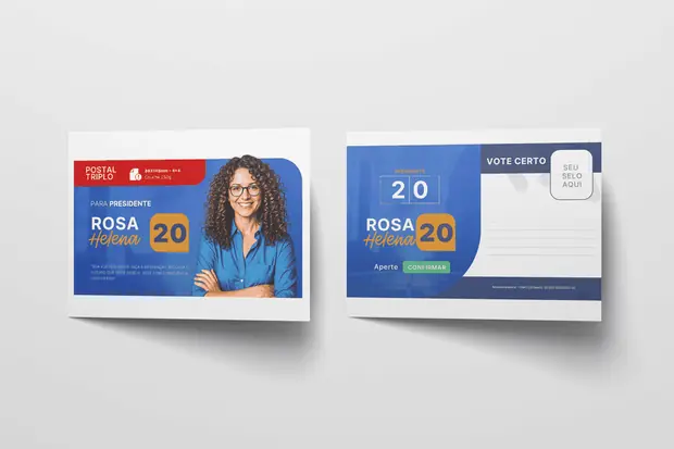 Postal triplo de campanha 88x148mm em couché 250g com área para selo