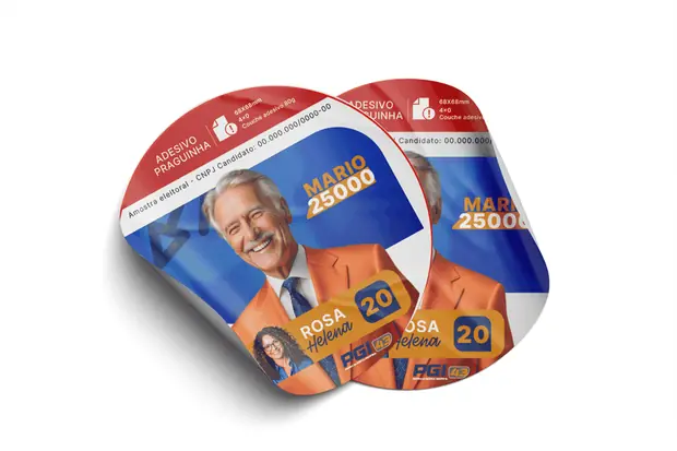 Praguinha eleitoral 70x70mm em papel adesivo impressa em quatro cores