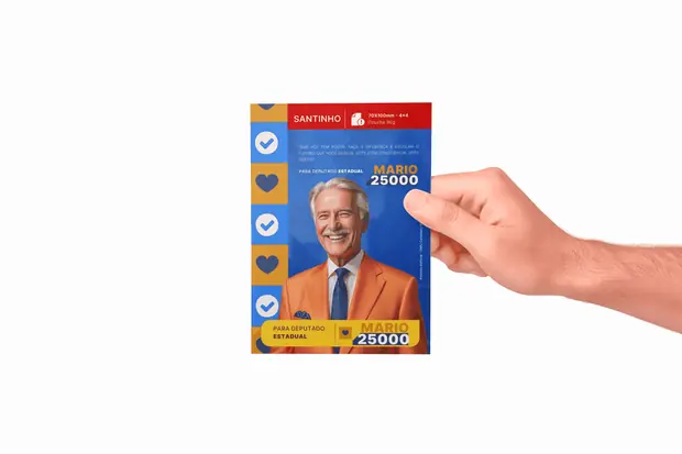 Santinho de campanha eleitoral 70x100mm em couché 90g impresso pela Grafinorte