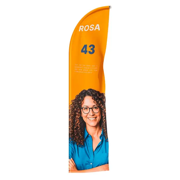 Wind banner de campanha em tecido com nome e número do candidato